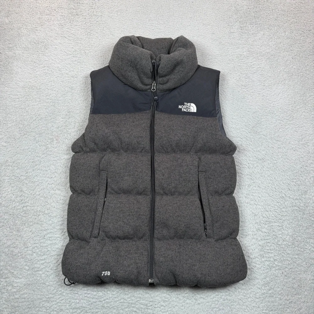 The North Face 700 Down Puffer Vest Mens Small Charcoal Grey Knit Puffer Vest